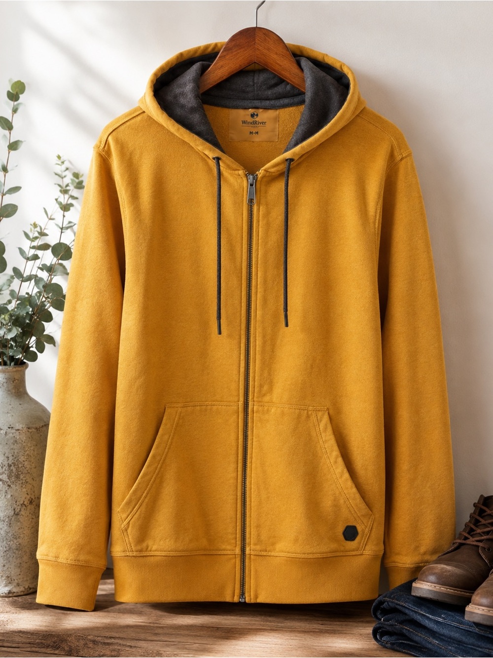 WindRiver Men’s Full Zip Hoodie Mustard Yellow Size M